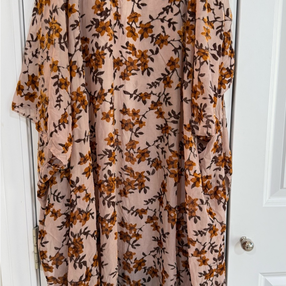 Marshalls Blush Pink Floral Tunic with Mustard and Brown Accents
